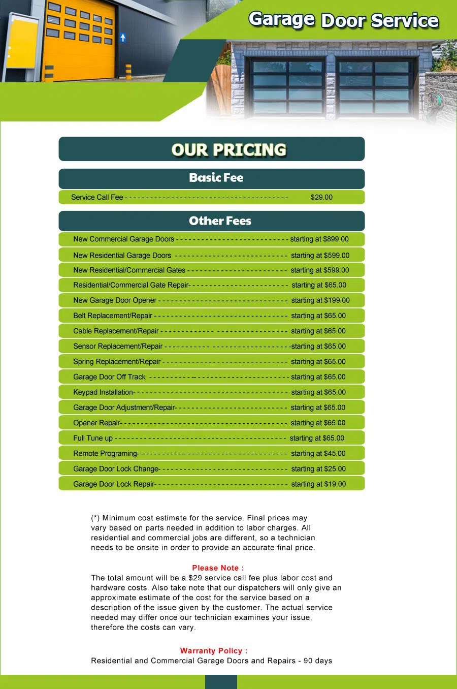 Garage Door 24 Hours Repairs Bronx, NY 347-391-3588 - price-list-01